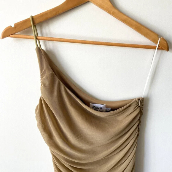 Princess Polly Jocasta Mesh Ruched One Shoulder Mini Dress Tan Size 6 - Picture 5 of 8